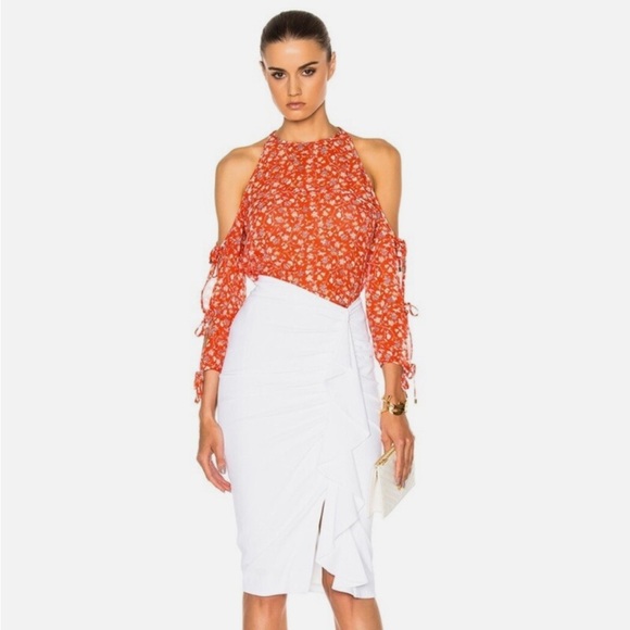 Veronica Beard- Red Floral Flynn Bow Longsleeve Cutout Silk Blouse Top - Picture 2 of 7